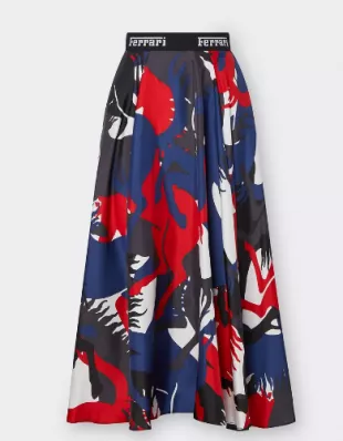 Silk Skirt With Prancing Horse Camouflage Print