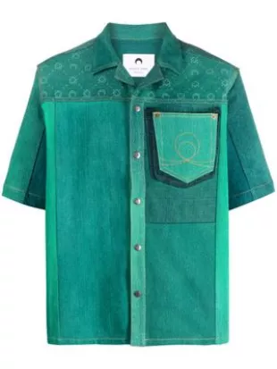 Green Patchwork Moon Denim Shirt