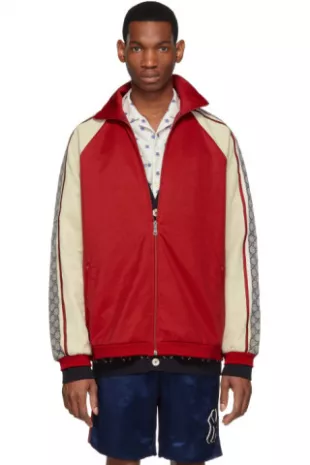 Gucci - Red & Off-White Oversized Jersey Jacket