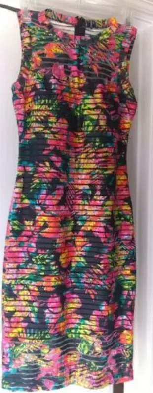 Guess Los Angeles - Sleeveless Floral Midi On Black Bodycon Dress Size ...