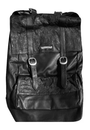 Black Leather Cross Patch Backpack