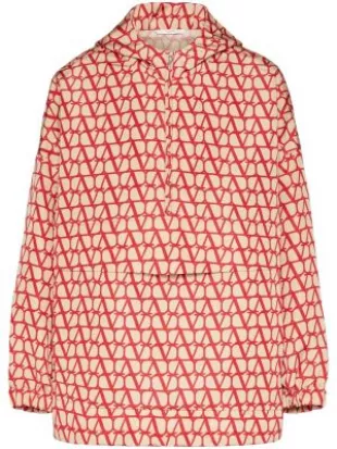 Beige & Allover Red VLogo Anorak Jacket