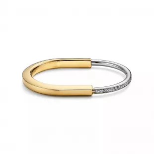 Tiffany Lock Bangle In Yellow And White Gold With Half Pave Diamonds
