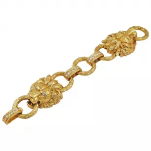 Diamond Yellow Gold Lion Head Bracelet