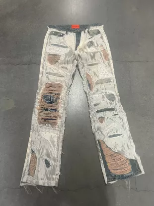 White Satin & Pink Ripped Magnify Jeans