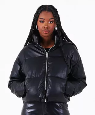 Sixth June - Faux Leather Short Puffer Black