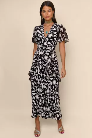 Evie Dress in Abstract Ocean Black