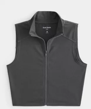 Full-Zip Collared Tank In Dark Gray