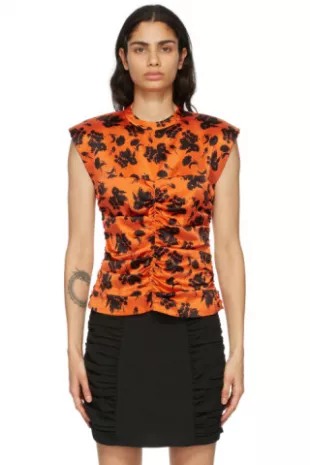 Orange & Black Silk Stretch Satin Top