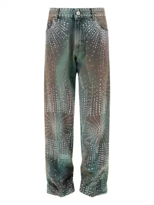 Green & Brown Tie Dye Studded Jeans