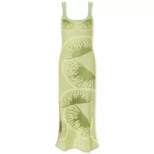 House Of Sunny Women's Green Hockney Kiwis Dress worn by Ashley Graham as  seen in Barbie Dreamhouse Challenge (S01E02) | Spotern