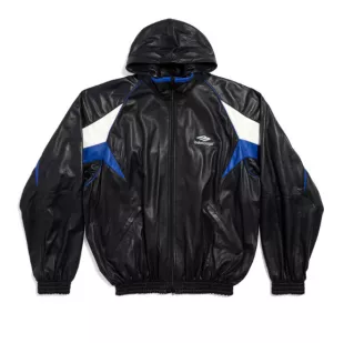 Balenciaga Black & Blue Leather 3B Sports Icon Jacket worn by Kai Cenat on  his Instagram account @kaicenat