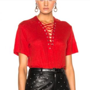 New IRO Paris Lace Up Red Tissa T Shirt Tee Top | eBay