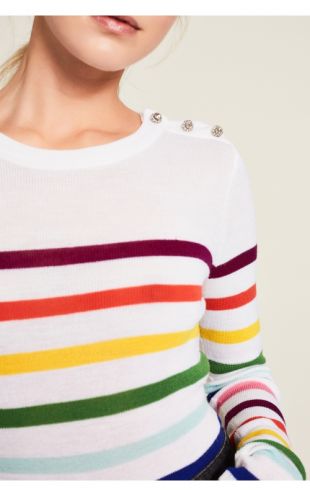 PULL A RAYURES ARC EN CIEL BLANC