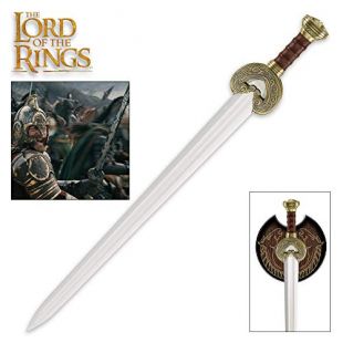 United Cutlery Lord of The Rings Herrugrim Sword of King Theoden of Rohan with Display Plaque - Brass-Plated Guard and Pommel - 27 1/2" Length