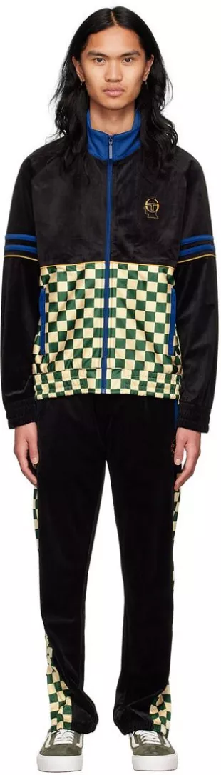 Sergio Tacchini Uomo Pantaloni Jogging Court Velour Track - Nero, Taglia M - Velluto Morbido Con Vita Regolabile