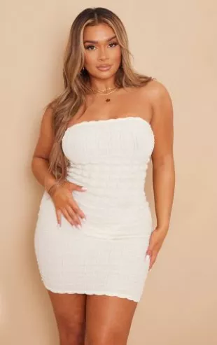 prettylittlething - Shape White Textured Bandeau Bodycon Dress