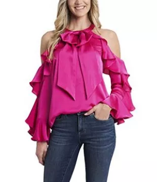 cece - Long Sleeve Cold Shoulder Ruffled Blouse