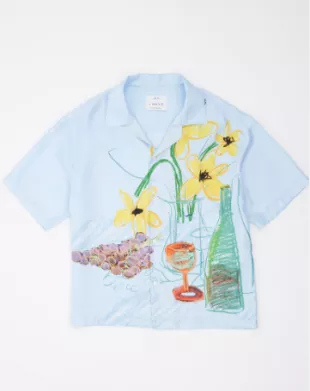Light Blue Flower & Wine Print Shirt