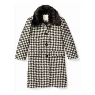 Faux Fur Houndstooth Coat