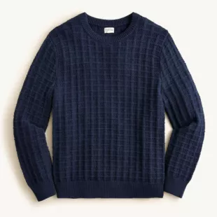 Men's Checkered Stitch Cotton Crewneck Sweater Navy Blue