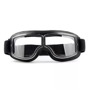 Motorcycle Goggles Vintage Leather Pilot Style Aviator Goggles for Men Women,Windproof Anti-fog Ridding Eyewear (black clear)