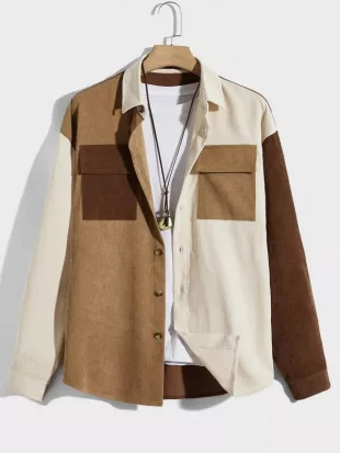 Men Color Block Flap Pocke Shirt
