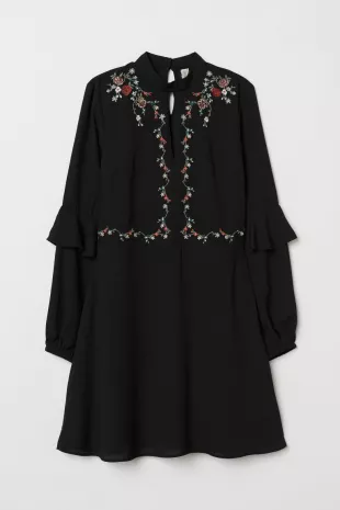 Robe avec broderies - Noir/fleurs