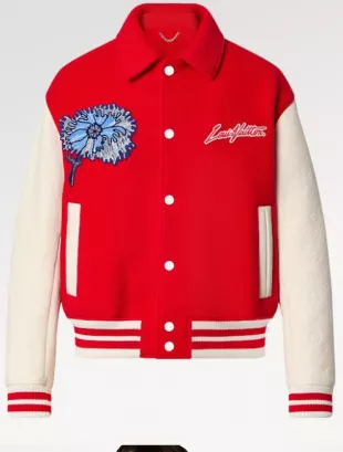 Psychedelic Flower Embroidered Varsity Blouson