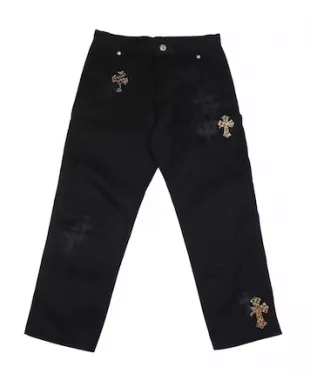Black & Leopard Cross Patch Black Carpenter Pants