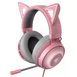 Kraken Kitty RGB USB Gaming Headset: THX 7.1 Spatial Surround Sound - Chroma RGB Lighting - Retractable Active Noise Cancelling Mic - Lightweight Aluminum Frame - for PC - Quartz Pink