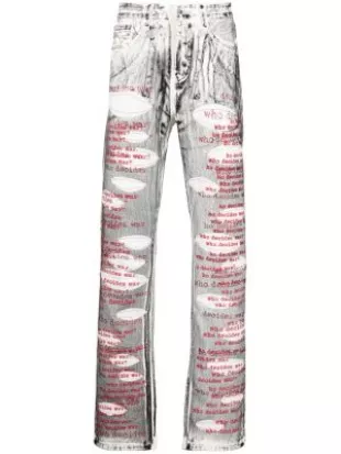 Grey & Red Scripture Logo Jeans