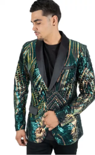 Mens Tuxedo Usa - Mens Emerald Green & Gold Linear Sequin Prom Blazer ...