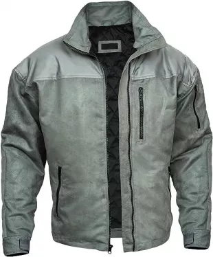 rabbaniz - Men's Cotton Lightweight Stand Collar Grey Jacket Full Zipper
