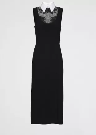 Prada - Cady Midi Dress with Lace Inserts