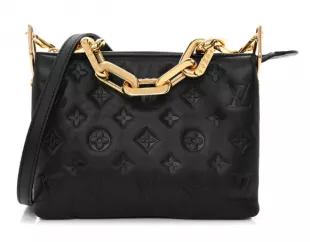 Louis Vuitton Lambskin Embossed Monogram Coussin PM Black worn by Emily  Simpson as seen in The Real Housewives of Orange County (S17E07)