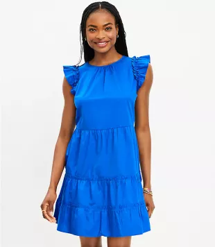 loft - Flutter Sleeve Tiered Swing Dress