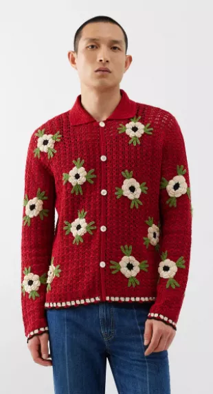 Red & White Rose Crochet Shirt