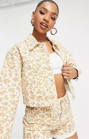 Miss Selfridge - Floral Cropped Shacket in Yellow