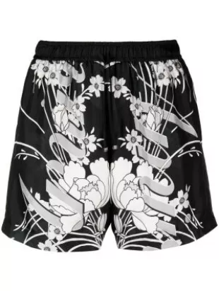 Black Vertical Logo Floral Shorts