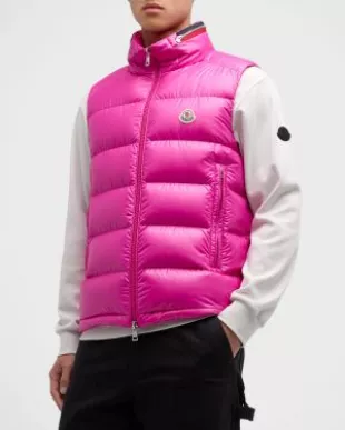 Moncler Bright Pink Ouse Vest worn by Gazo on the Instagram