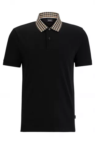 boss - Cotton Jersey Pol Shirt with Houndstooth Collar