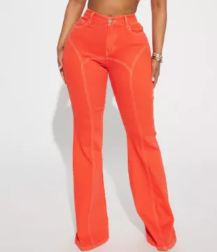 All Fired Up Mid Rise Flare Jean - Orange