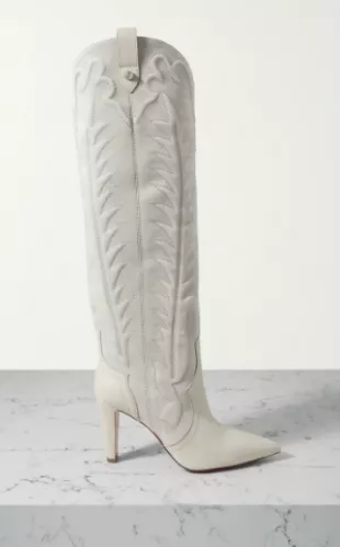 Christian Louboutin Santia Botta 85 Embroidered Suede Boots worn by Kenya  Moore as seen in The Real Housewives of Atlanta (S15E12)