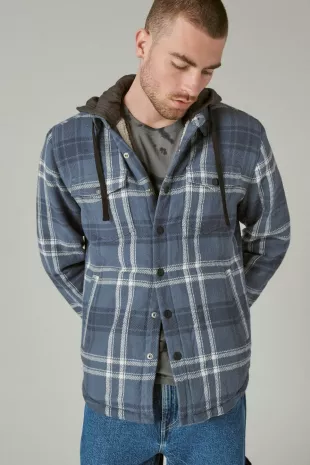 Lucky Brand - Plaid Cotton Flannel Hooded Shirt Jacket