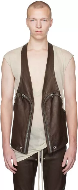 Rick Owens - Brown Leather Bauhaus Vest