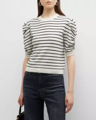Frame - Stripe Ruched Sleeve Sweater