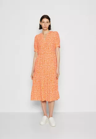 Printed Midi Dress in Orange