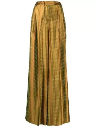 Embroidered Satin Wide-Leg Pants