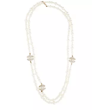 Faux Pearl CC Double Strand Necklace